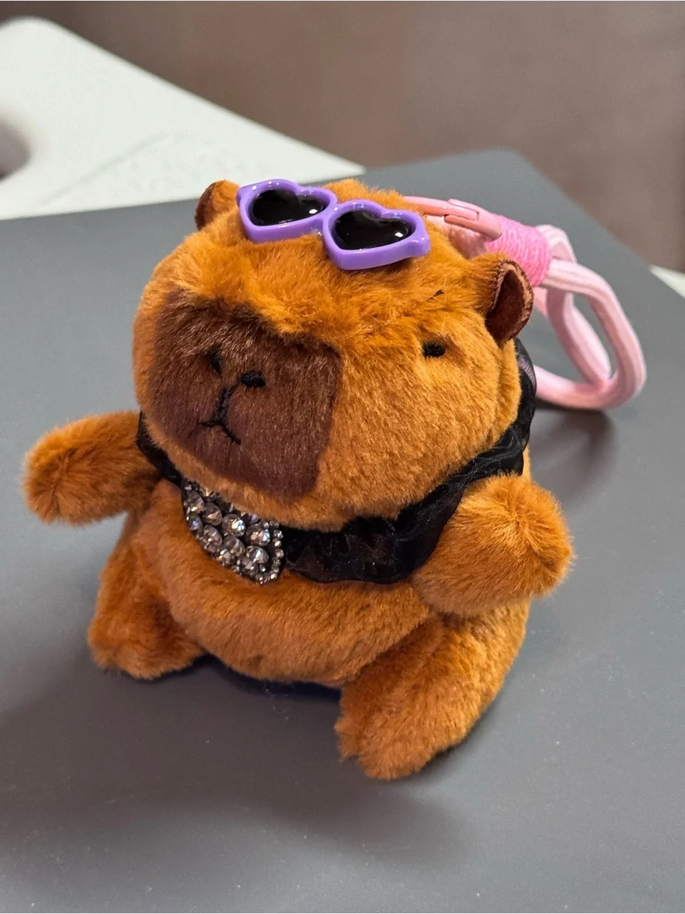 Plush Capybara Bag Charm Keychain Purple Sunglasses Rhinestone Collar NIP